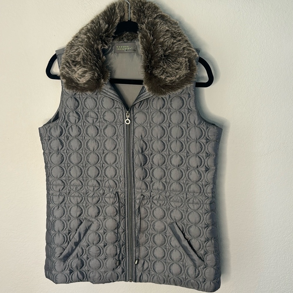Metallic gray quilted vest